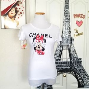 New Minni Mouse White Graphic Character Tee Shirt Top Size Medium
